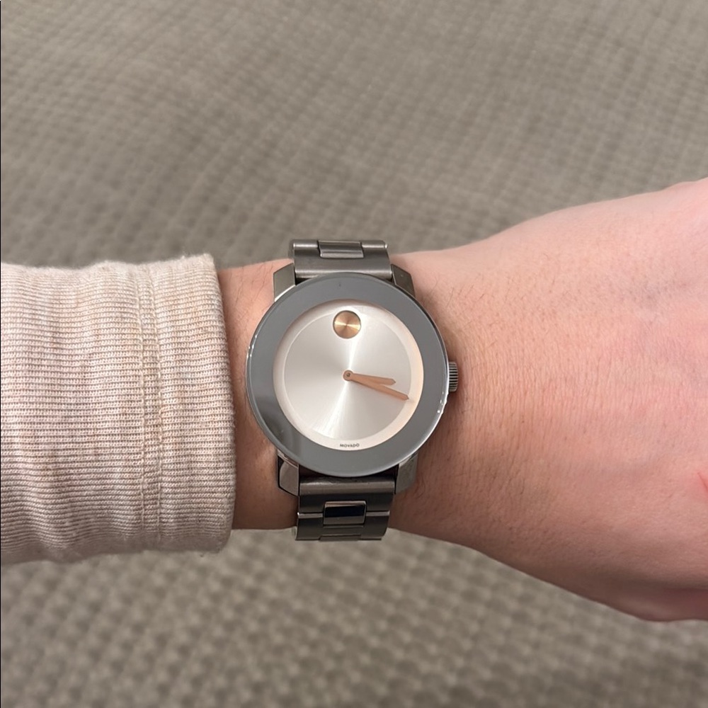 Movado watch silver with rose gold dial